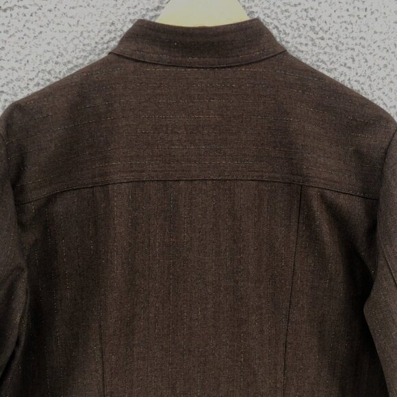 Chicos Jacket Women 2 US Large Brown Shimmer Stripes Button Up Office Pocket* - Picture 4 of 10